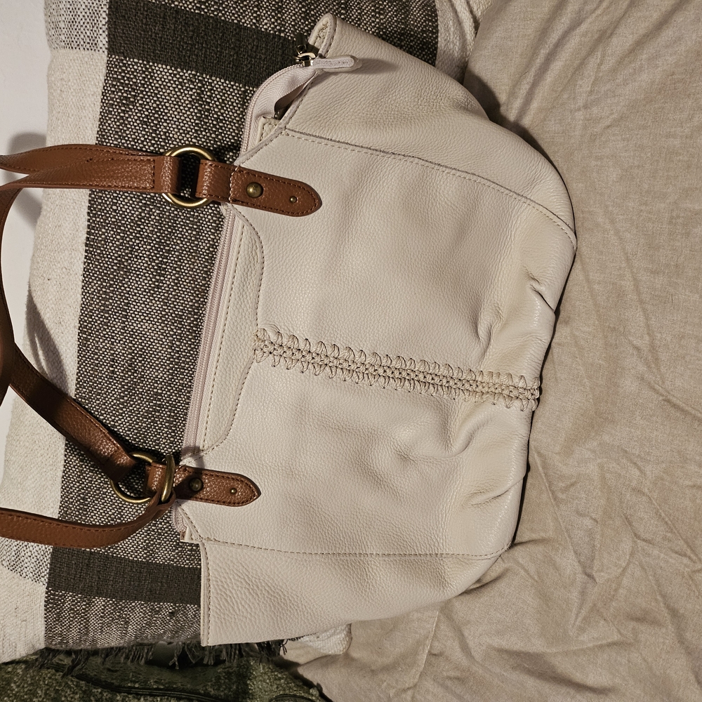 The Sak White and Tan Leather Tote Bag - Picture 3 of 3